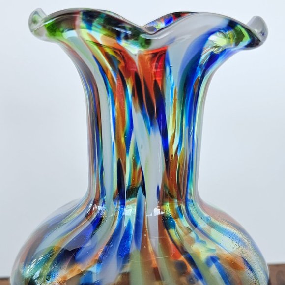 Murano Stretched Venetian Multi Colored Style Bulbous Glass Vase Display